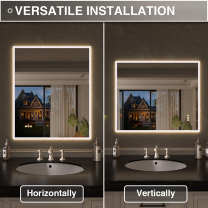 Shimmer Rectangular Frameless Anti-Fog LED Light Dimmable Wall Bathroom Vanity Mirror in Polished Crystal