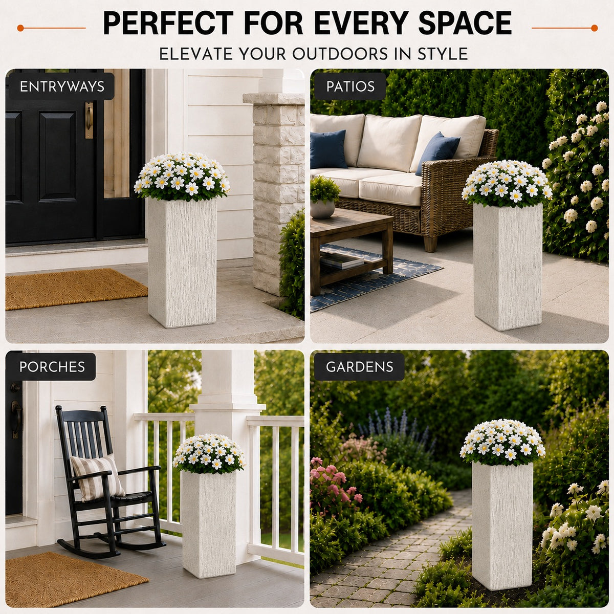Virella 8 in. Antique White Magnesium Oxide Floor Planter for Indoor Outdoor Use