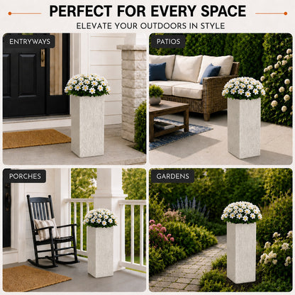 Virella 8 in. Antique White Magnesium Oxide Floor Planter for Indoor Outdoor Use