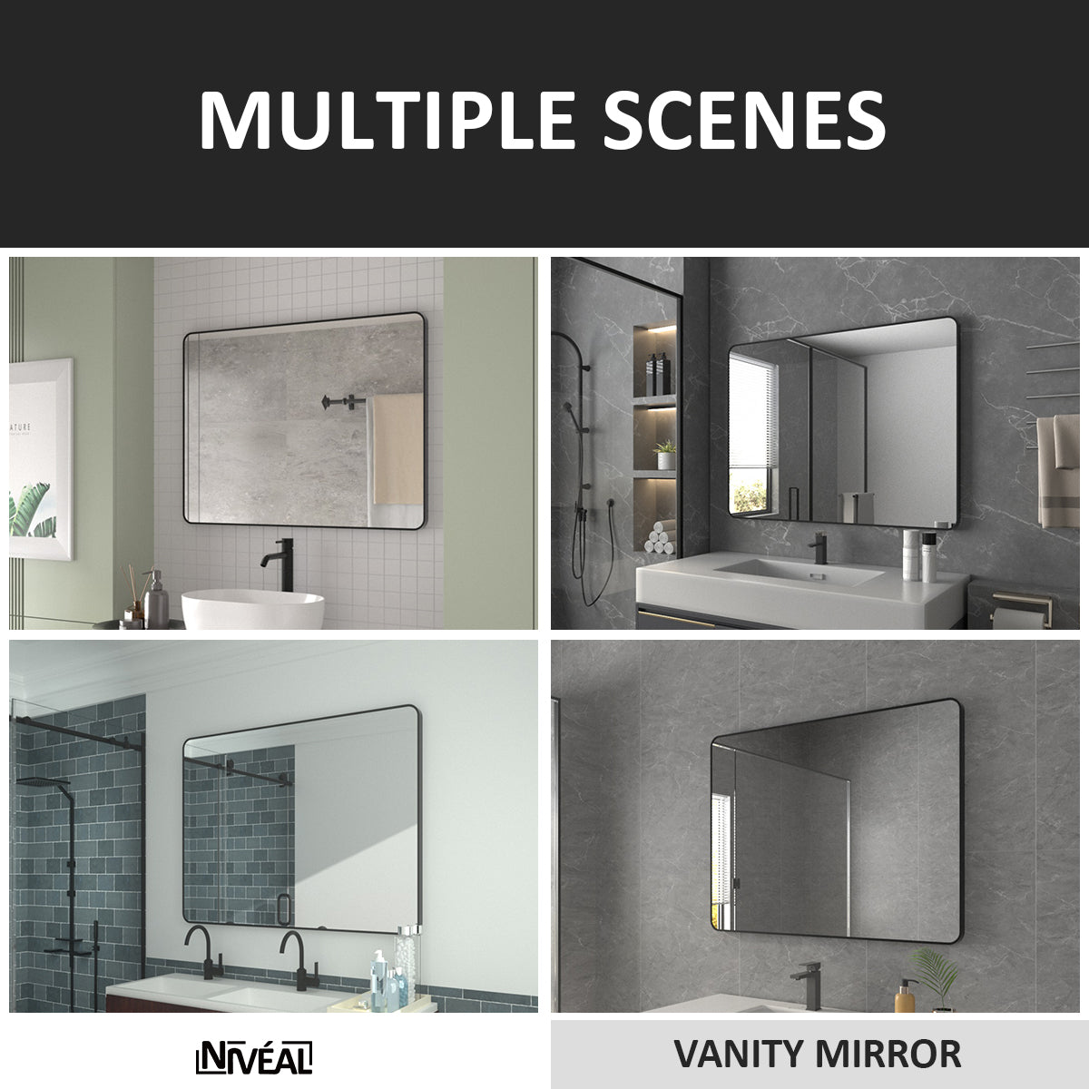 Niveal SM Series Rectangular Framed Wall Bathroom Vanity Mirror