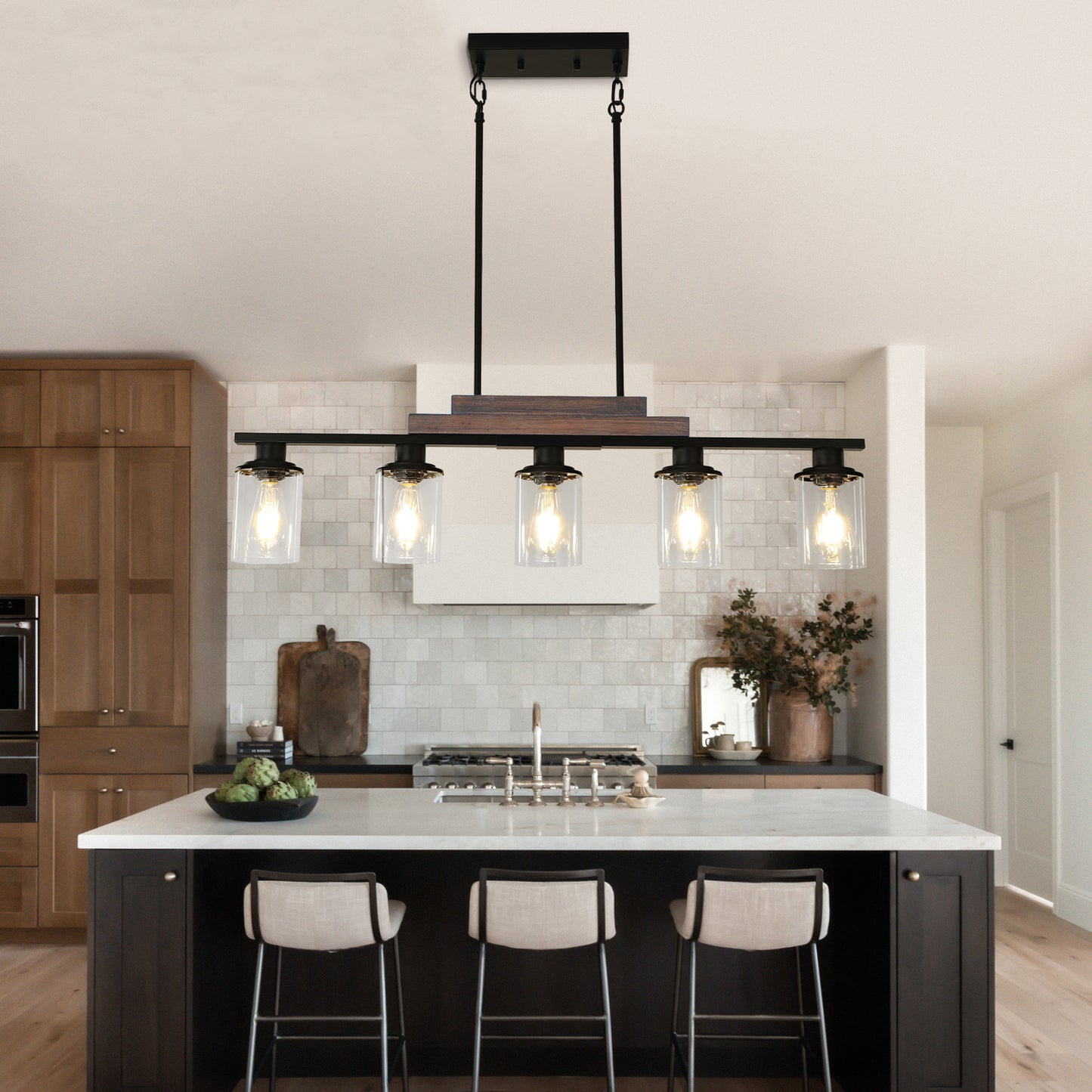 Taimei Aero 37 in. Industrial 5-Light Chandelier with Clear Glass Shades 12_63287219-0853-4304-95ac-a1f31637ced6