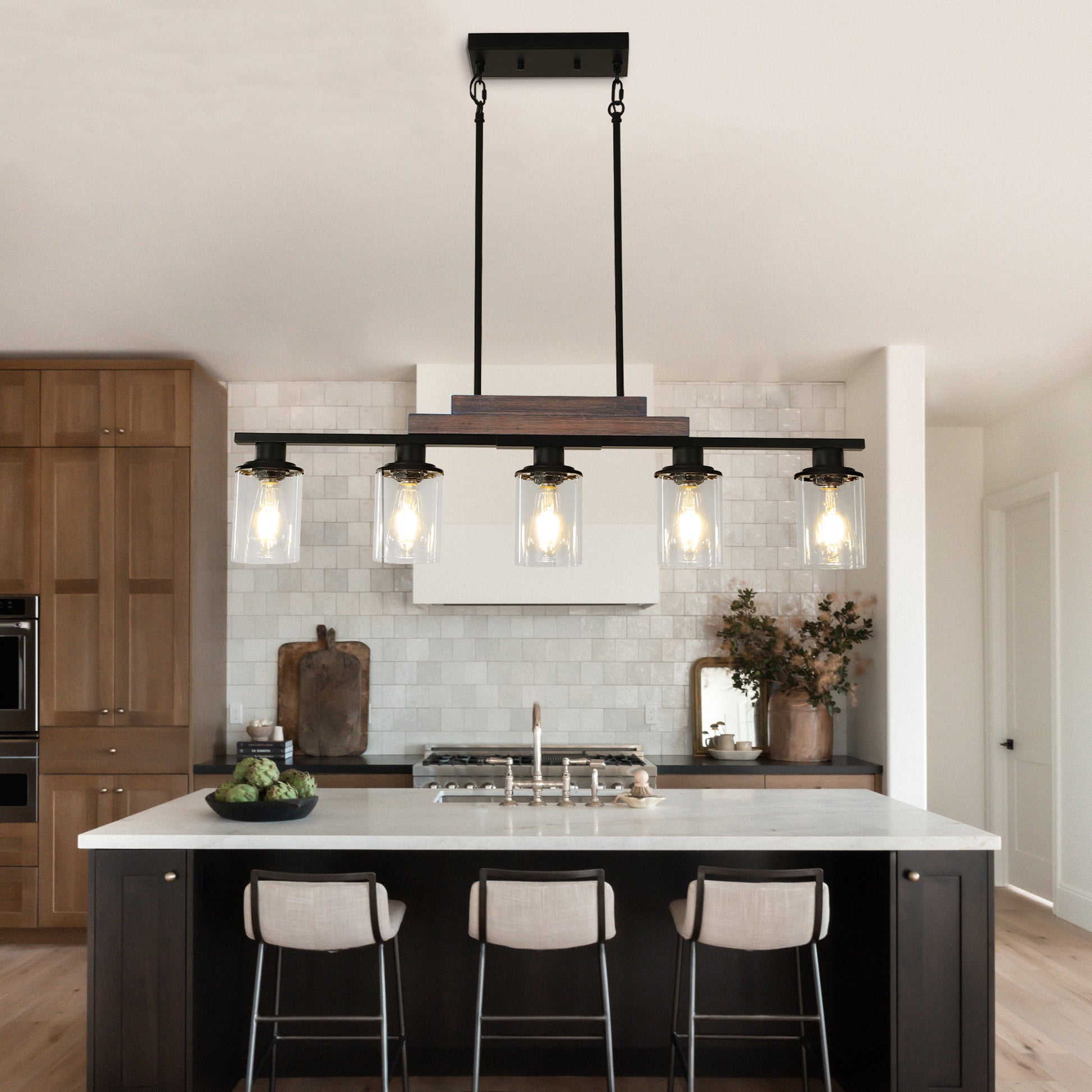 Taimei Aero 37 in. Industrial 5-Light Chandelier with Clear Glass Shades 12_63287219-0853-4304-95ac-a1f31637ced6