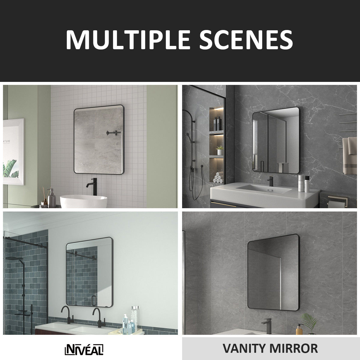 Niveal SM Series Rectangular Framed Wall Bathroom Vanity Mirror