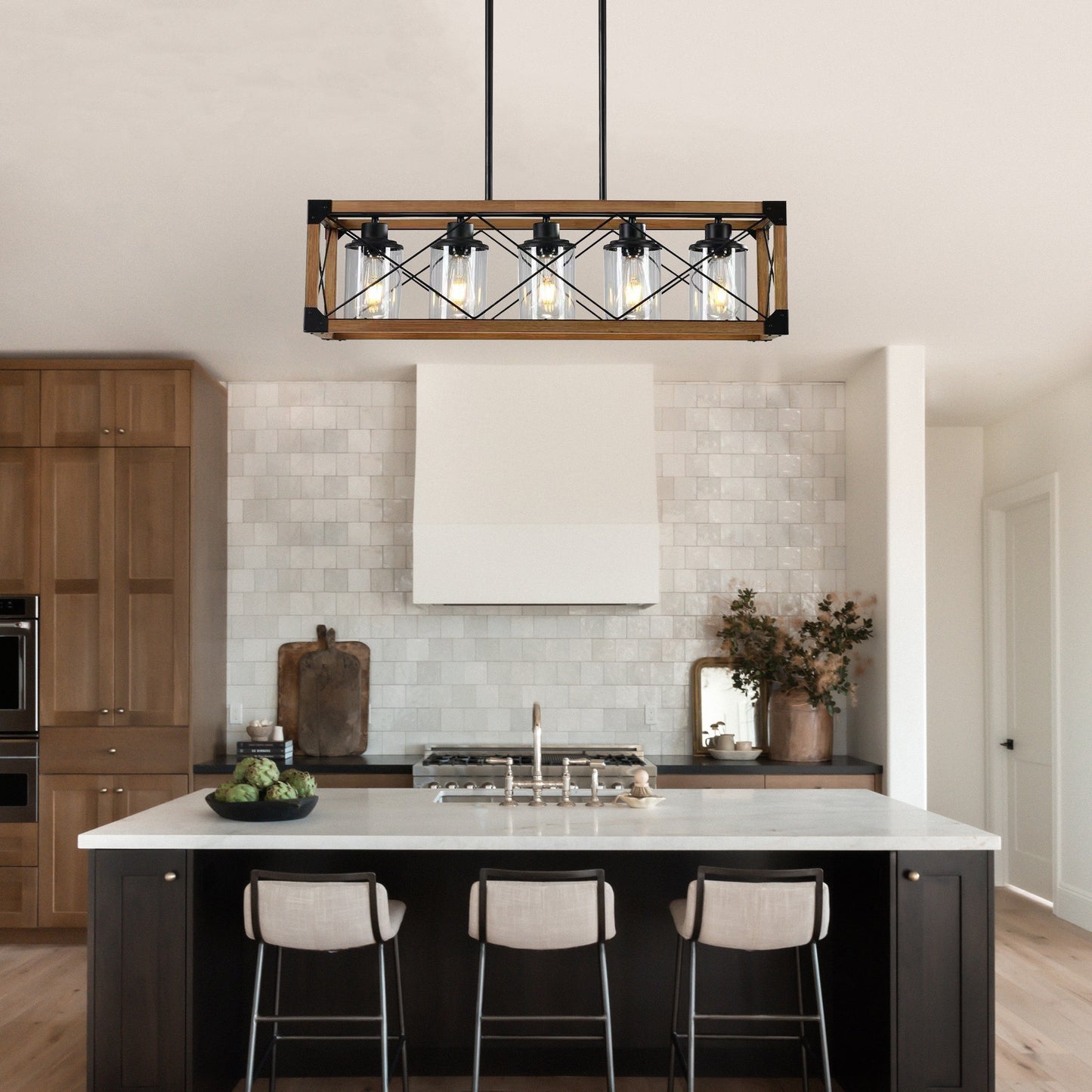 Taimei Fioris 32 in. 5-Light Industrial Farmhouse Rectangle Pendant Light With Lampshades 12_6fe72939-a844-4624-a0ae-427eb3818822
