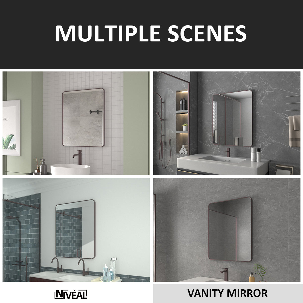 Niveal SM Series Rectangular Framed Wall Bathroom Vanity Mirror