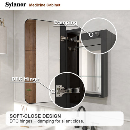 Verve Frameless Recessed or Surface-Mount Rectangular Aluminum Medicine Cabinet with Mirror in Matte Black