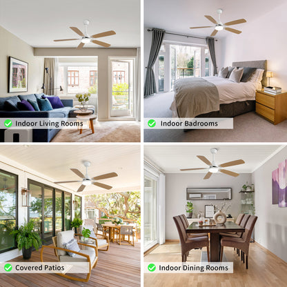 Taimei Cirrus 52 in. White Oak Downrod Standard Ceiling Fan with Integrated LED with Remote Included 5 Two-Tone Blades DC Motor 12_a2bd203a-4929-4209-b622-aa2465cd3769