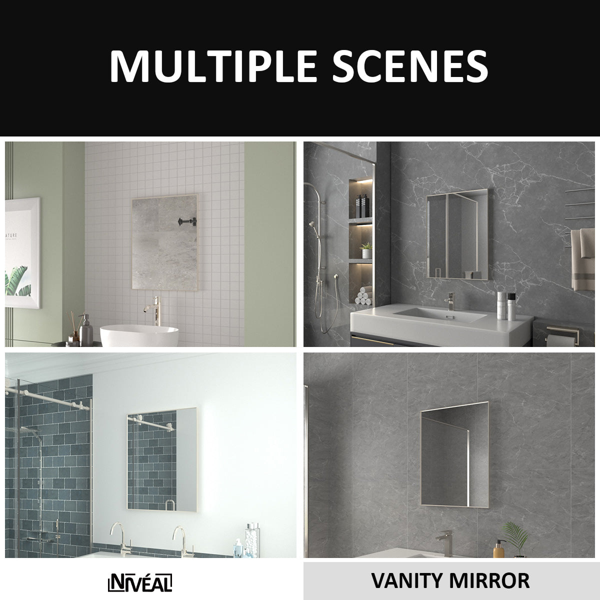Niveal SE Series Aura Rectangular Framed Wall Bathroom Vanity Mirror