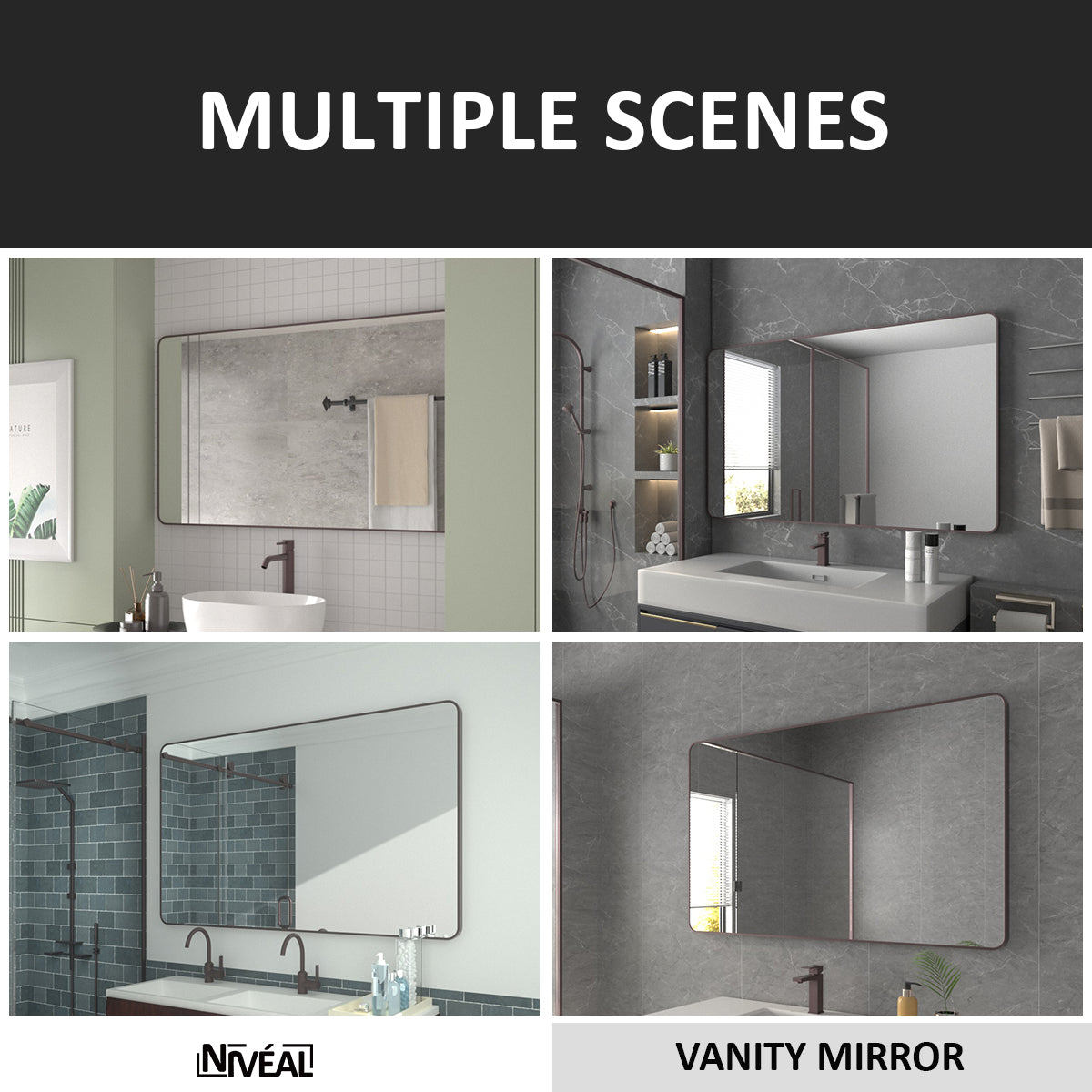 Niveal SM Series Rectangular Framed Wall Bathroom Vanity Mirror