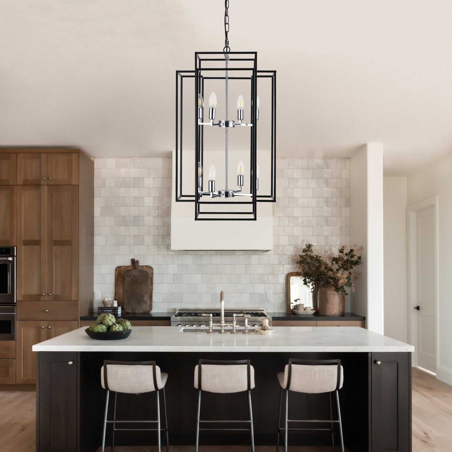 Taimei Astrale 18 in. Modern 8-Light Black Geometric Chandelier