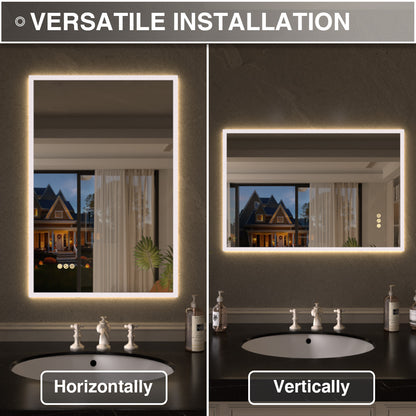 Shimmer Rectangular Frameless Anti-Fog LED Light Dimmable Wall Bathroom Vanity Mirror in Polished Crystal