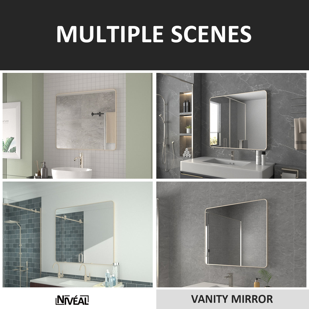 Niveal SM Series Rectangular Framed Wall Bathroom Vanity Mirror