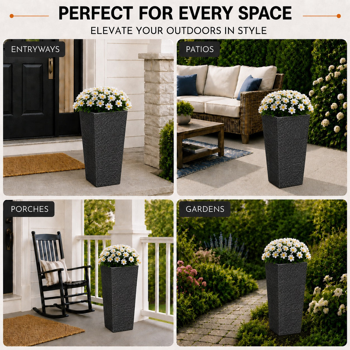 Herbora 15.5 in. Gray Magnesium Oxide Floor Planter for Indoor Outdoor Use