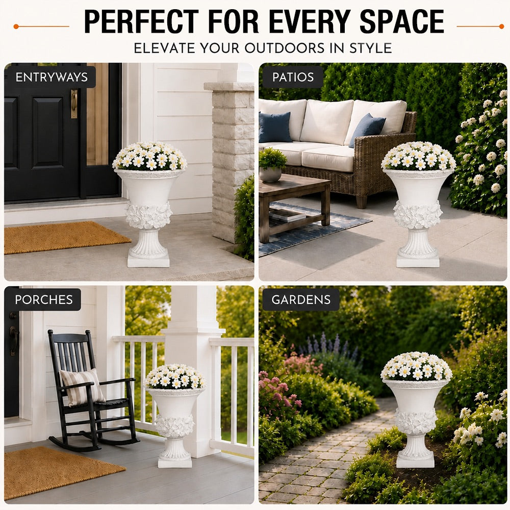 Terra 19.5 in. Outdoor Lightweight Concrete Garden Urn Planter White