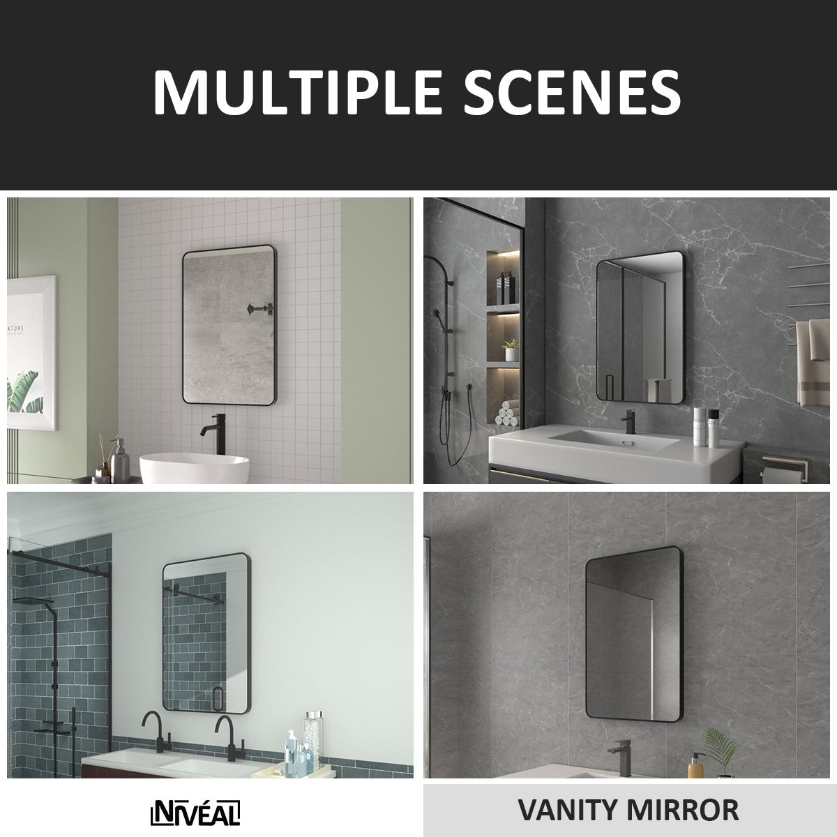 Niveal SM Series Rectangular Framed Wall Bathroom Vanity Mirror