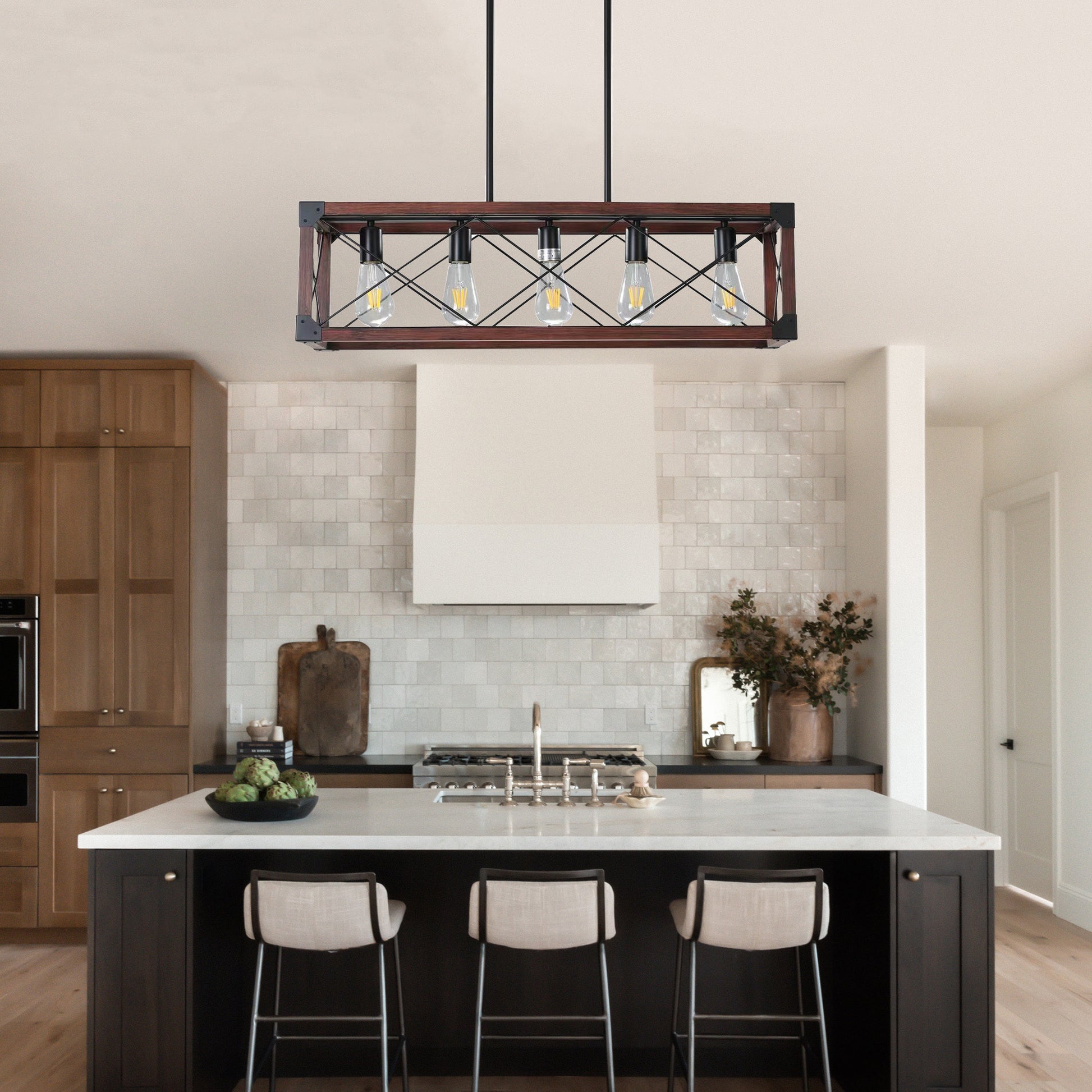 Taimei Solace 32 in. 5-Light Industrial Farmhouse Rectangle Pendant Light 12_d9425671-a55e-4620-a9bf-bf40a6a9bb64