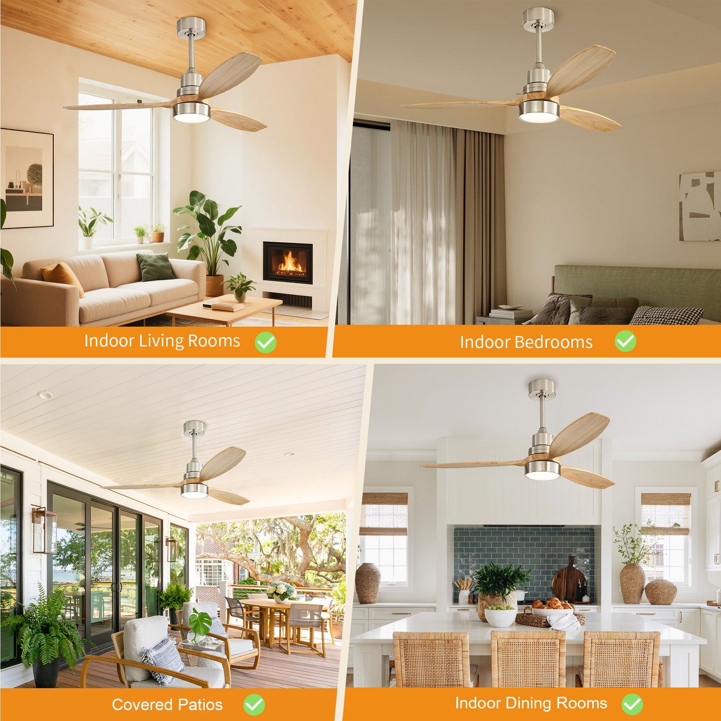 Taimei Selen 52 in. Downrod Standard Ceiling Fan with Integrated LED with Remote Included 3-Blade Reversible