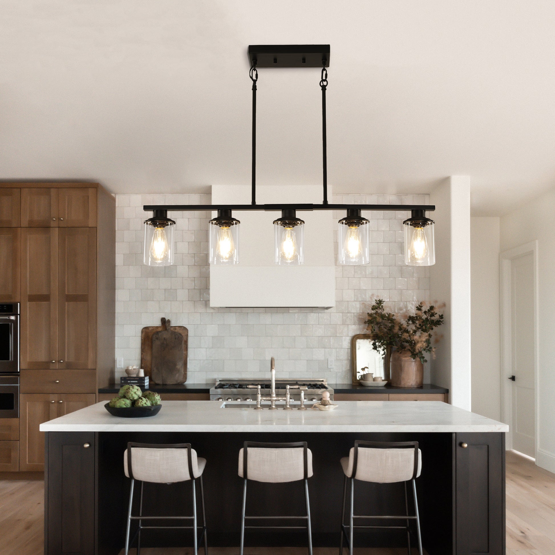 Taimei Aero 37 in. Industrial 5-Light Chandelier with Clear Glass Shades 12_e160726a-2ba1-4db5-b92d-29f78a9654aa