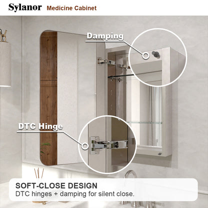 Verve Frameless Recessed or Surface-Mount Rectangular Aluminum Medicine Cabinet with Mirror in Brushed Nickel