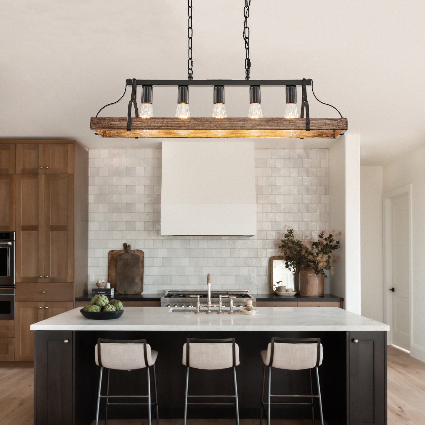 Taimei Xalira 34 in. Industrial Chandelier Light with 5 E26 Bulb Sockets