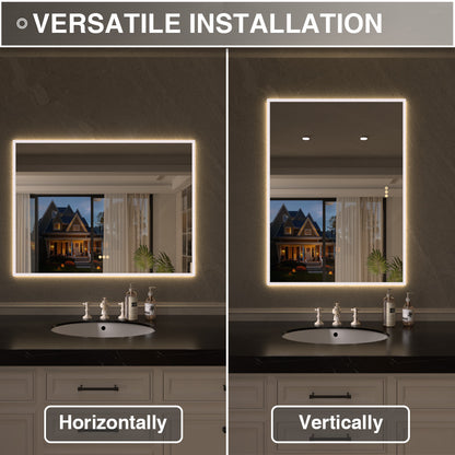 Shimmer Rectangular Frameless Anti-Fog LED Light Dimmable Wall Bathroom Vanity Mirror in Polished Crystal