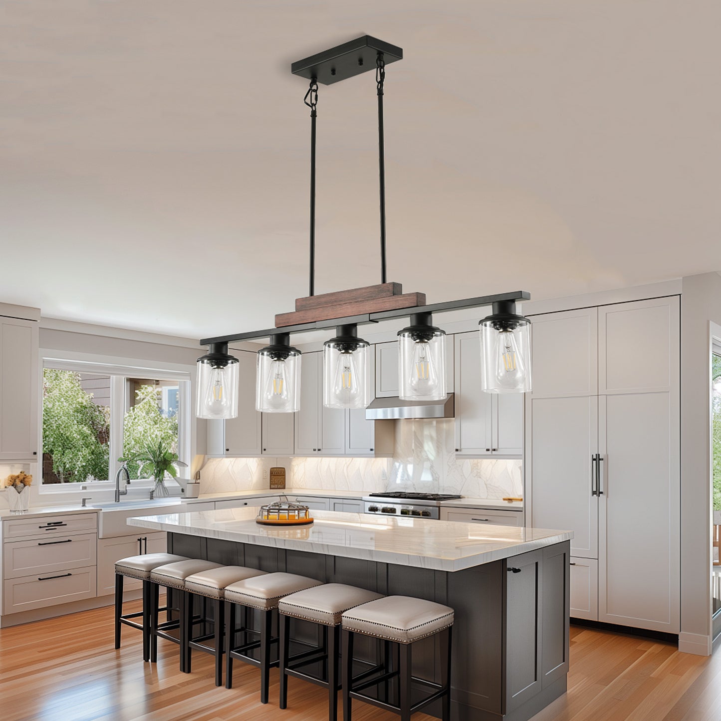 Taimei Aero 37 in. Industrial 5-Light Chandelier with Clear Glass Shades 13_153aa6c8-d083-45f8-ad33-10adc5627dd7