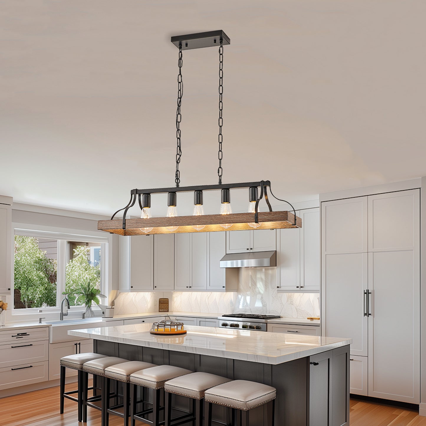 Taimei Xalira 34 in. Industrial Chandelier Light with 5 E26 Bulb Sockets