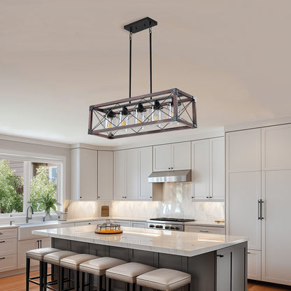 Taimei Fioris 32 in. 5-Light Industrial Farmhouse Rectangle Pendant Light With Lampshades 13_5f397448-c10c-4926-b144-6ec18c6d9cc2