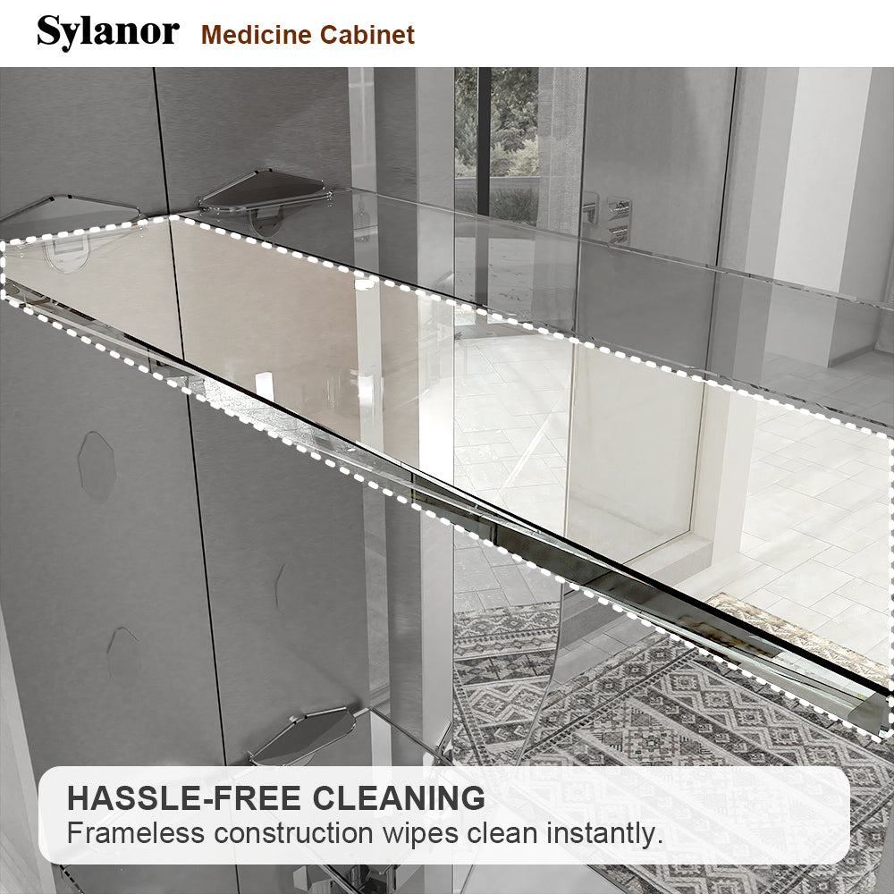 Verve Frameless Recessed or Surface-Mount Rectangular Aluminum Medicine Cabinet with Mirror in Brushed Nickel 13_6628adc0-31ab-43cb-8943-302438b0e2f3