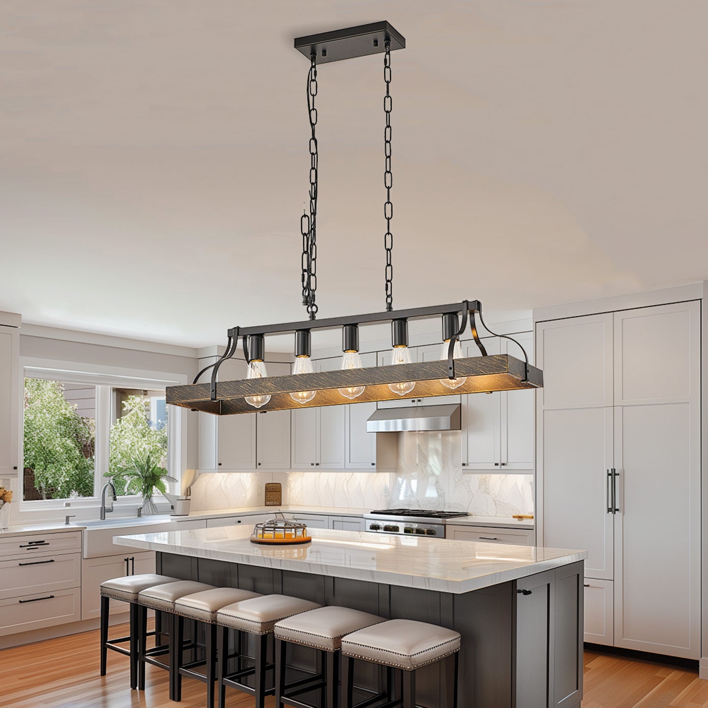 Taimei Xalira 34 in. Industrial Chandelier Light with 5 E26 Bulb Sockets