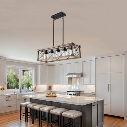 Taimei Fioris 32 in. 5-Light Industrial Farmhouse Rectangle Pendant Light With Lampshades 13_d3770fdb-cc39-4259-b3f1-3da756c34bca