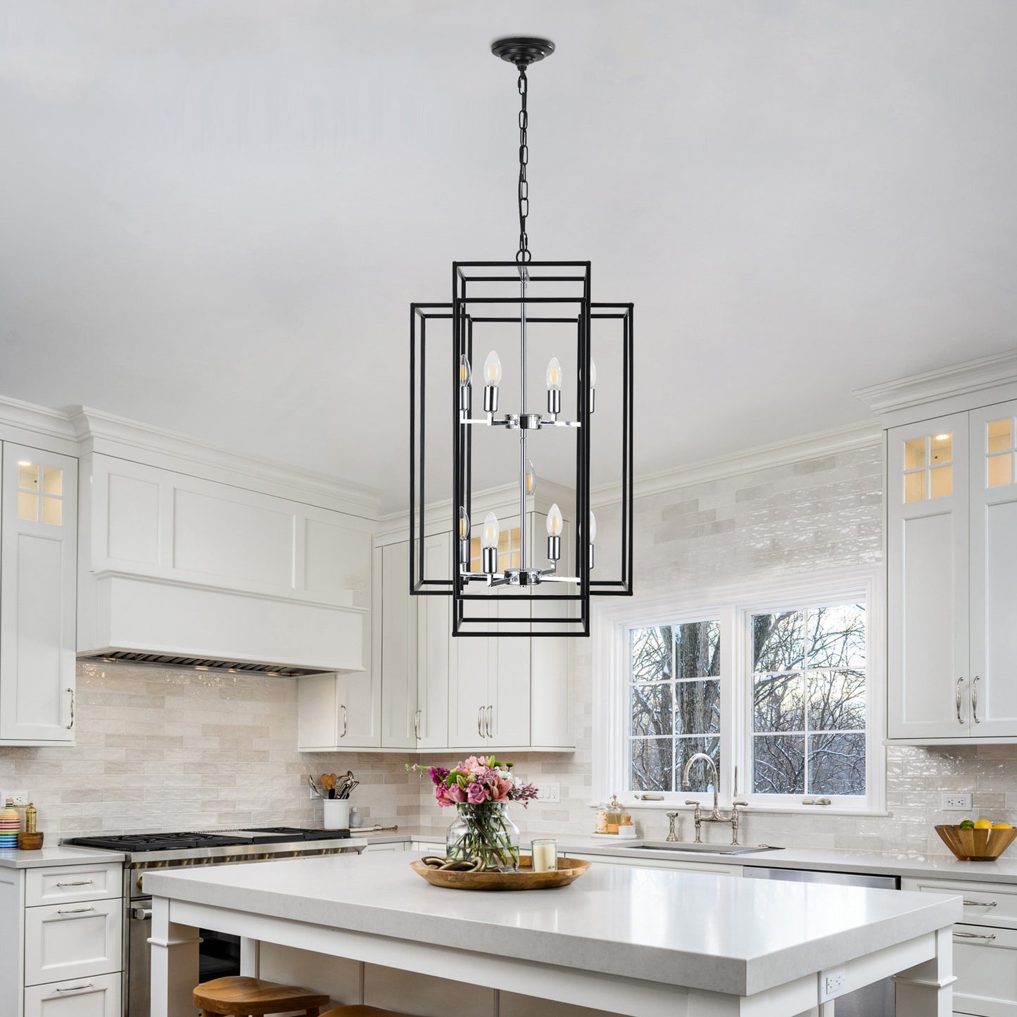 Taimei Astrale 18 in. Modern 8-Light Black Geometric Chandelier