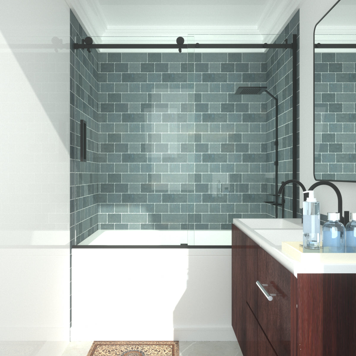 Niveal Essen 60 in. W x 60 in. H Sliding Semi-Frameless Tub Door in Matte Black Finish 14_3018ecaa-b1db-4f64-a2f5-a00471335372