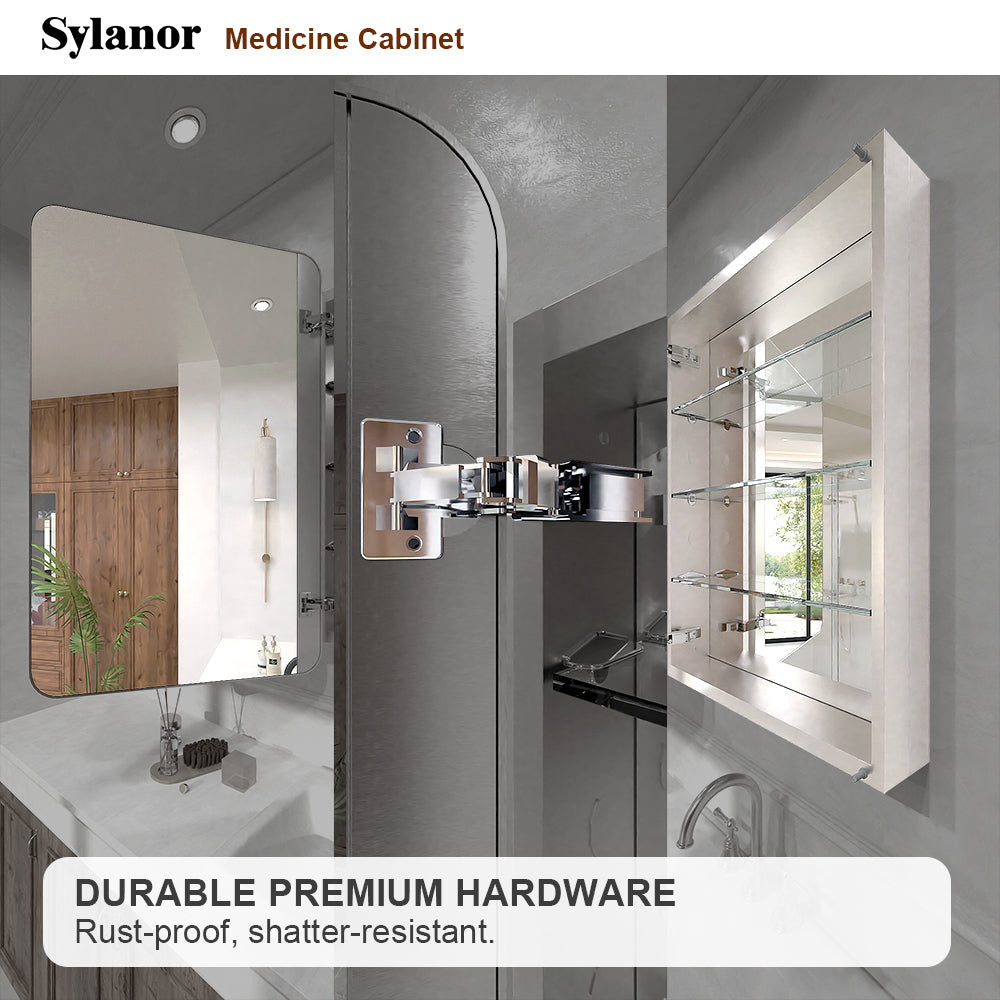 Verve Frameless Recessed or Surface-Mount Rectangular Aluminum Medicine Cabinet with Mirror in Brushed Nickel 14_31f1f86b-d891-42fd-98b7-481171fdba0f