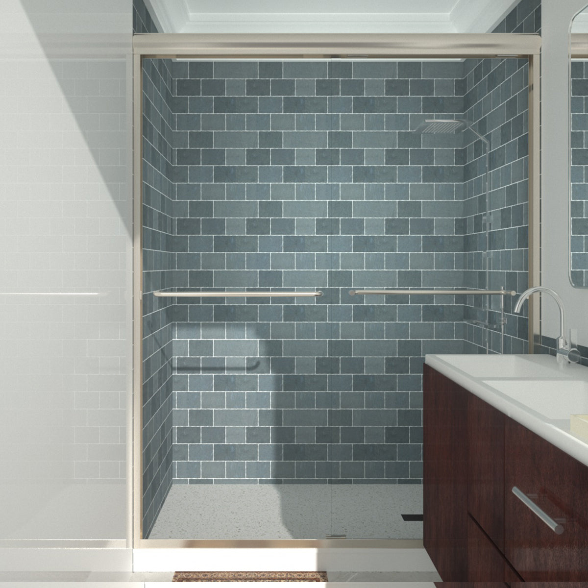 Niveal Vale 60 in. W x 72 in. H Sliding Semi-Frameless Shower Door with Clear Glass