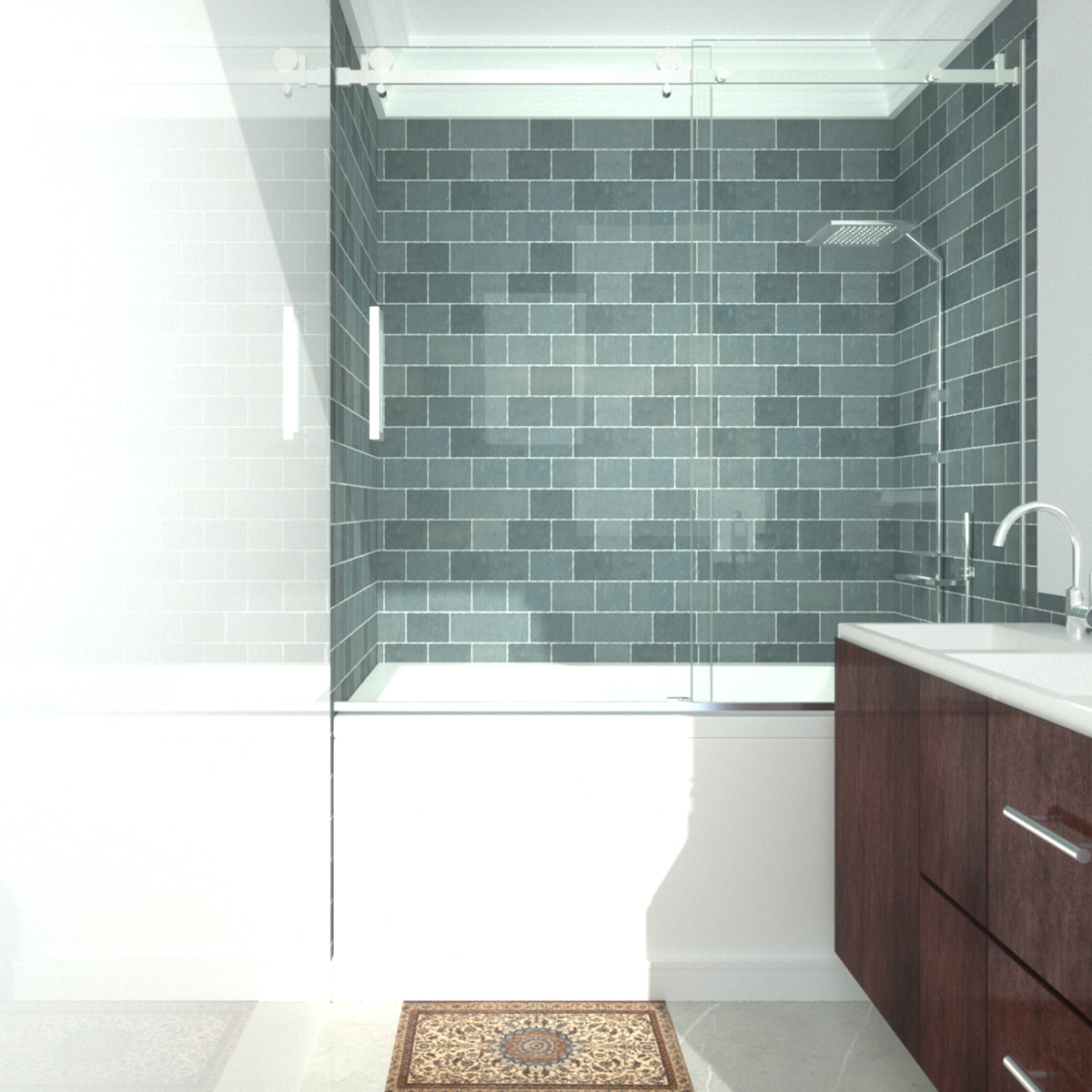 Niveal Essen 60 in. W x 60 in. H Sliding Semi-Frameless Tub Door in Matte Black Finish 14_3ace760a-9d3e-48eb-a3ab-bb30b48decf0