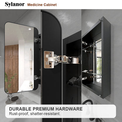 Verve Frameless Recessed or Surface-Mount Rectangular Aluminum Medicine Cabinet with Mirror in Matte Black
