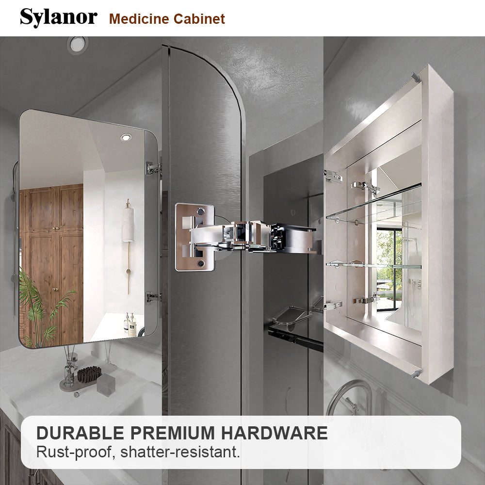 Verve Frameless Recessed or Surface-Mount Rectangular Aluminum Medicine Cabinet with Mirror in Brushed Nickel 14_75b5c75b-1ccf-4974-949e-b2938c89faf5