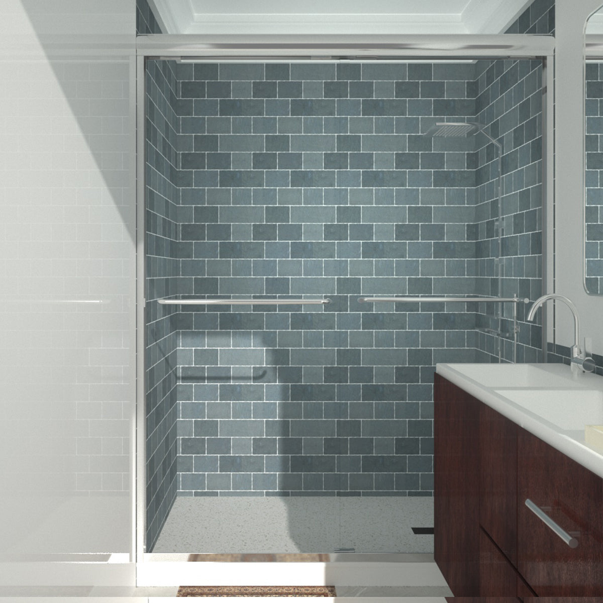 Niveal Vale 60 in. W x 72 in. H Sliding Semi-Frameless Shower Door with Clear Glass