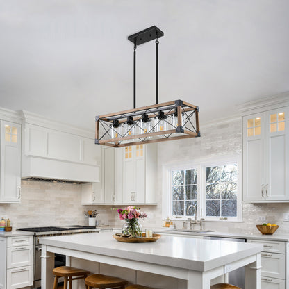 Taimei Fioris 32 in. 5-Light Industrial Farmhouse Rectangle Pendant Light With Lampshades 14_a9dcc1ba-122f-4934-97ad-5845dc4de818