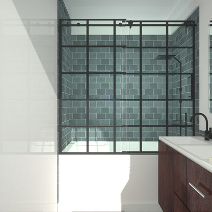 Niveal Ruhr 60 in. W x 76 in. H Sliding Semi-Frameless Shower Door in Matte Black with Patterned Glass 14_ab6698e3-fc7c-48c9-9f3e-e86be2d866ea