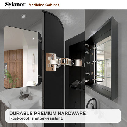 Verve Frameless Recessed or Surface-Mount Rectangular Aluminum Medicine Cabinet with Mirror in Matte Black