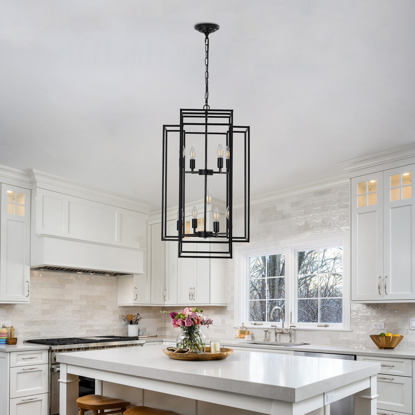 Taimei Astrale 18 in. Modern 8-Light Black Geometric Chandelier