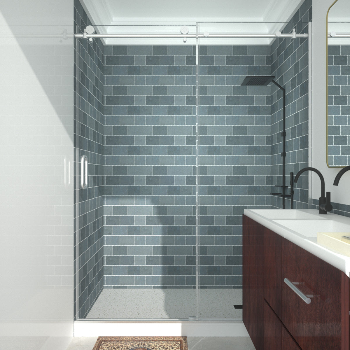 Niveal Ruhr 60 in. W x 76 in. H Sliding Semi-Frameless Shower Door with Clear Glass 14_d03376b2-c16a-4d97-bda4-ae98a2dd104d