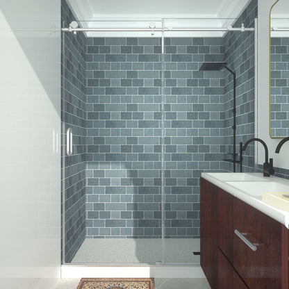 Niveal Ruhr 60 in. W x 76 in. H Sliding Semi-Frameless Shower Door with Clear Glass 14_d03376b2-c16a-4d97-bda4-ae98a2dd104d