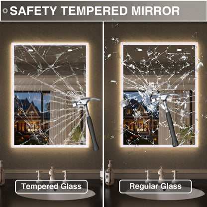 Shimmer Rectangular Frameless Anti-Fog LED Light Dimmable Wall Bathroom Vanity Mirror in Polished Crystal