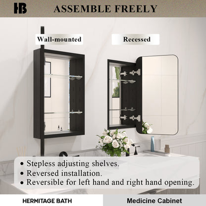 Rectangular Framed Recessed/Surface Mount Medicine Cabinet with Mirror in Matte Black