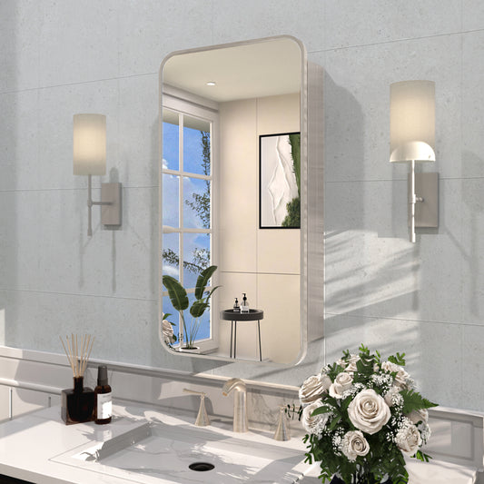 Rectangular Framed Recessed/Surface Mount Medicine Cabinet with Mirror in Brushed Nickel