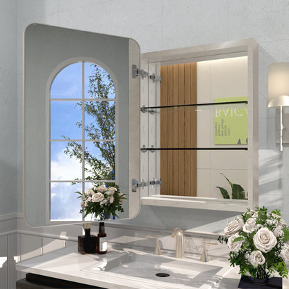 Rectangular Framed Recessed/Surface Mount Medicine Cabinet with Mirror in Brushed Nickel