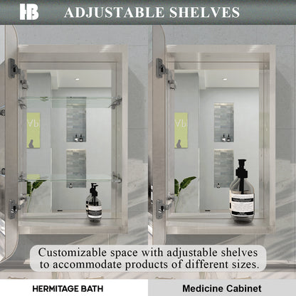 Rectangular Framed Recessed/Surface Mount Medicine Cabinet with Mirror in Brushed Nickel